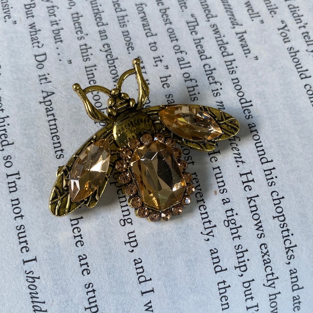 Gold Bee Brooch with Crystal Accents